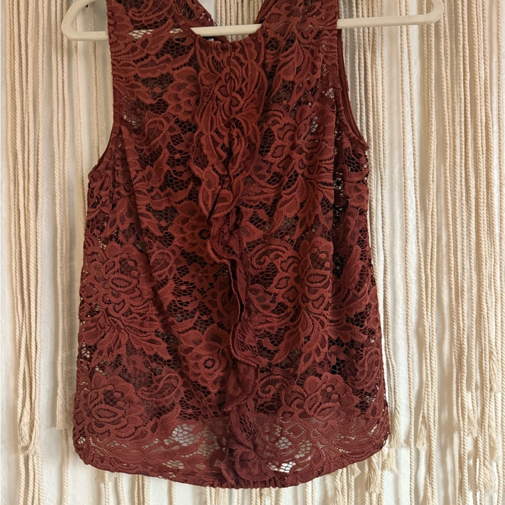 Who What Wear Lace Sleeveless Blouse - Deep Brown